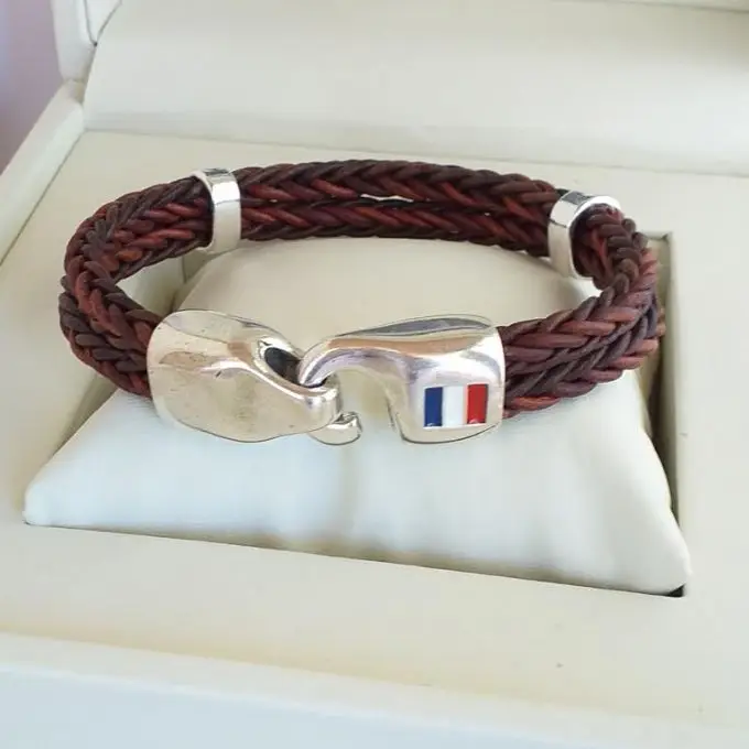 Braided leather bracelet with hook clasp 1