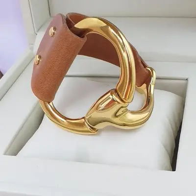 “Horse bit” leather and steel bracelet 2