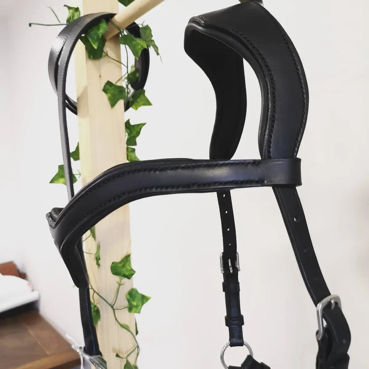 Comfortable luxury salmon leather sidepull with throatlasch.