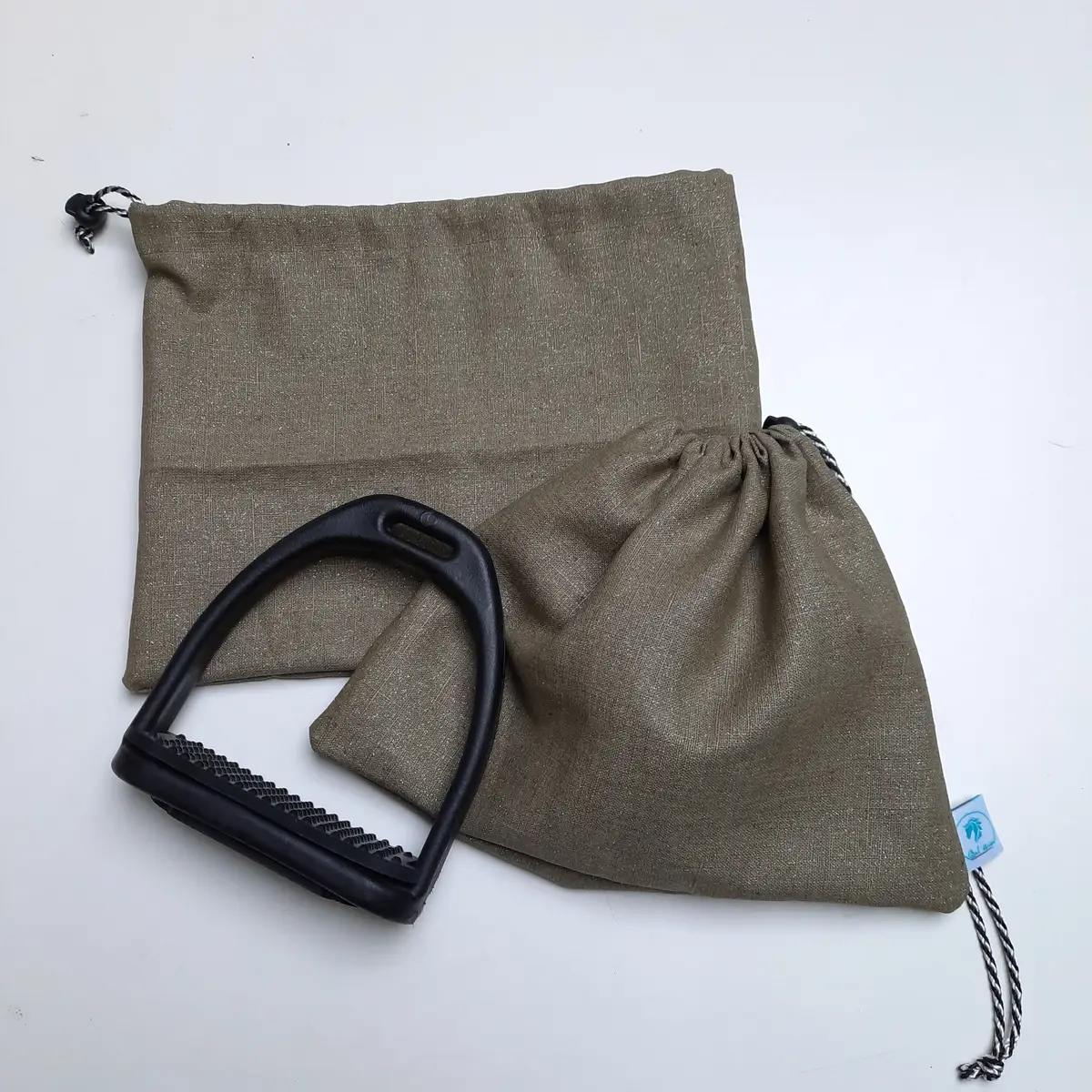 Khaki glitter stirrup bags/covers