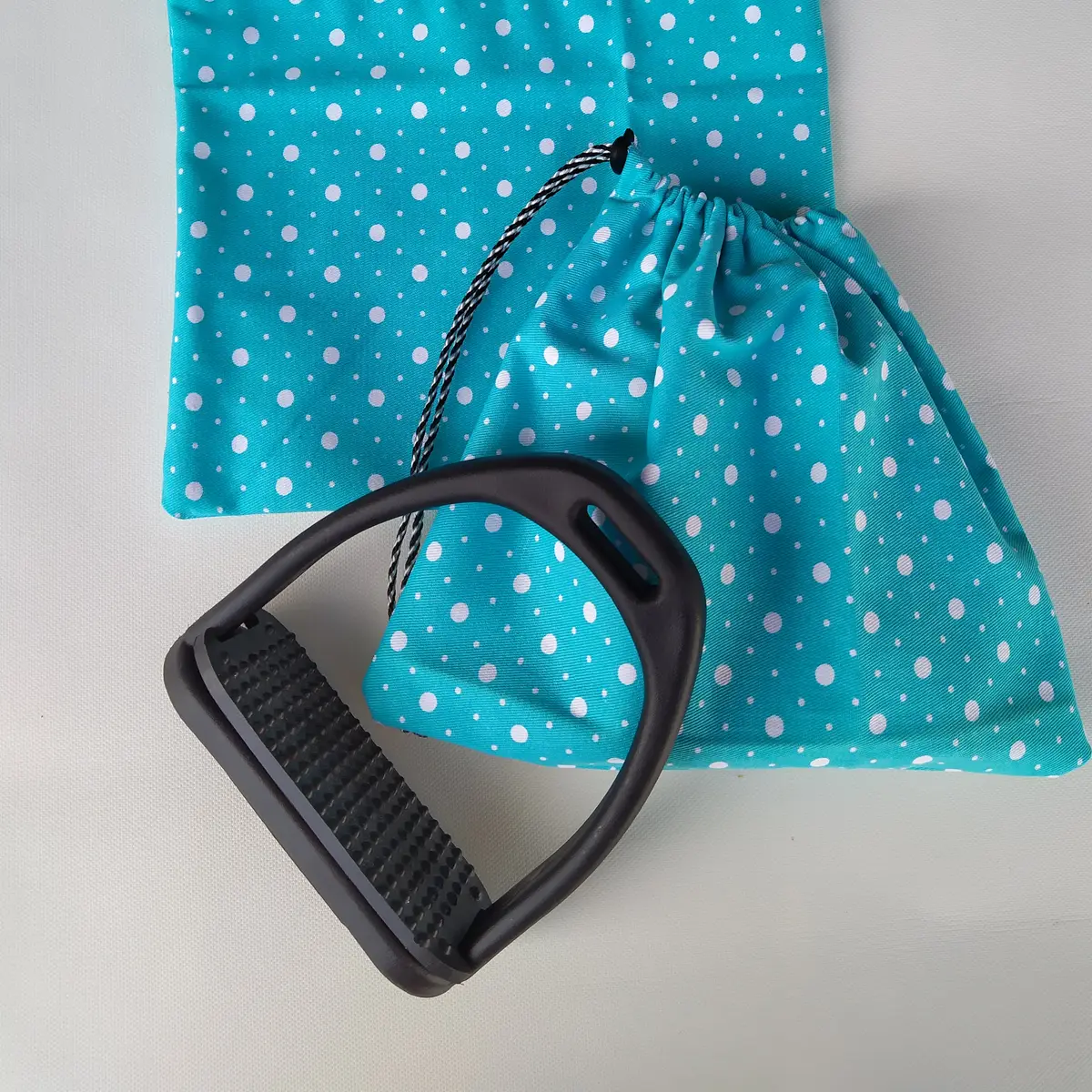 Turquoise with white polka dot stirrup bags/covers