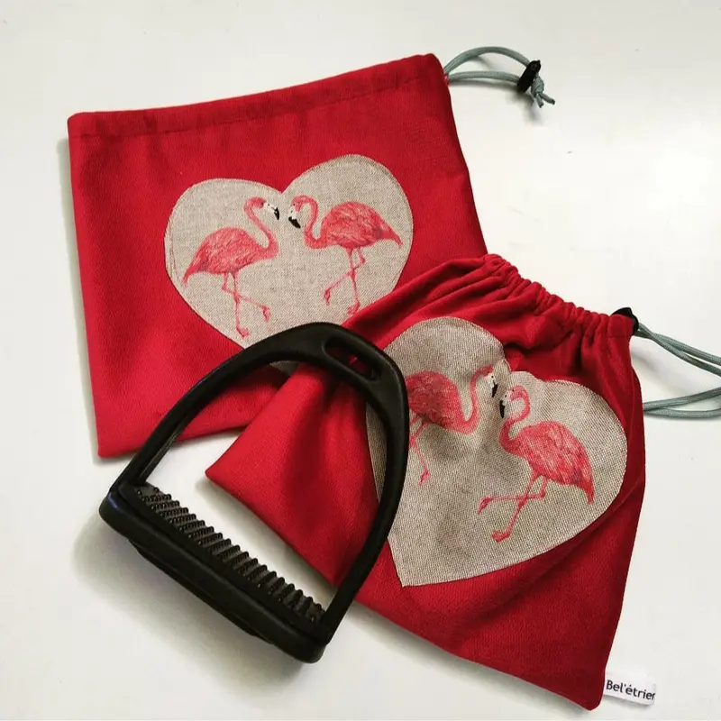 Red flamingoes stirrup bags/covers
