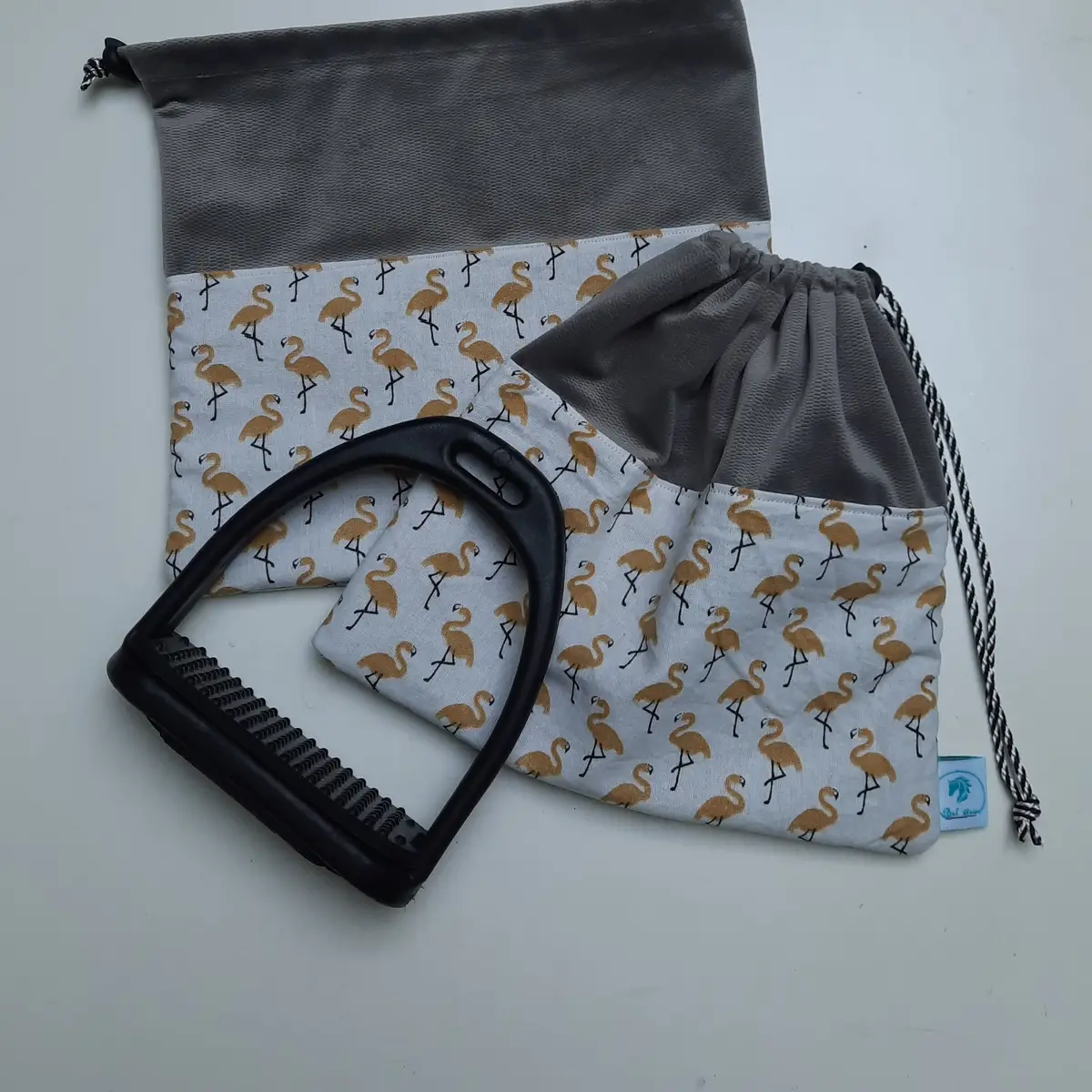 Gold flamingoes stirrup bags/covers