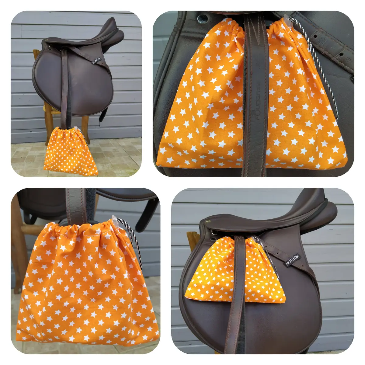Pochettes / housses d'étriers oranges étoiles