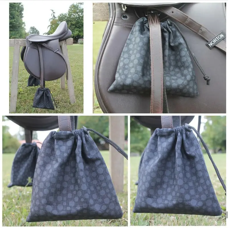 Black polka dot stirrup bags/covers