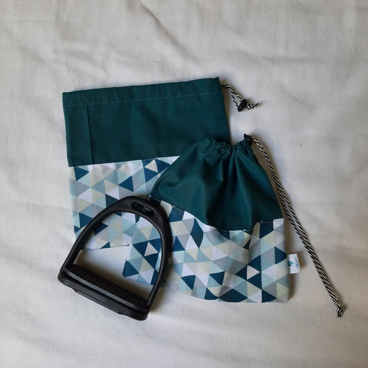Blue triangles stirrup bags/covers