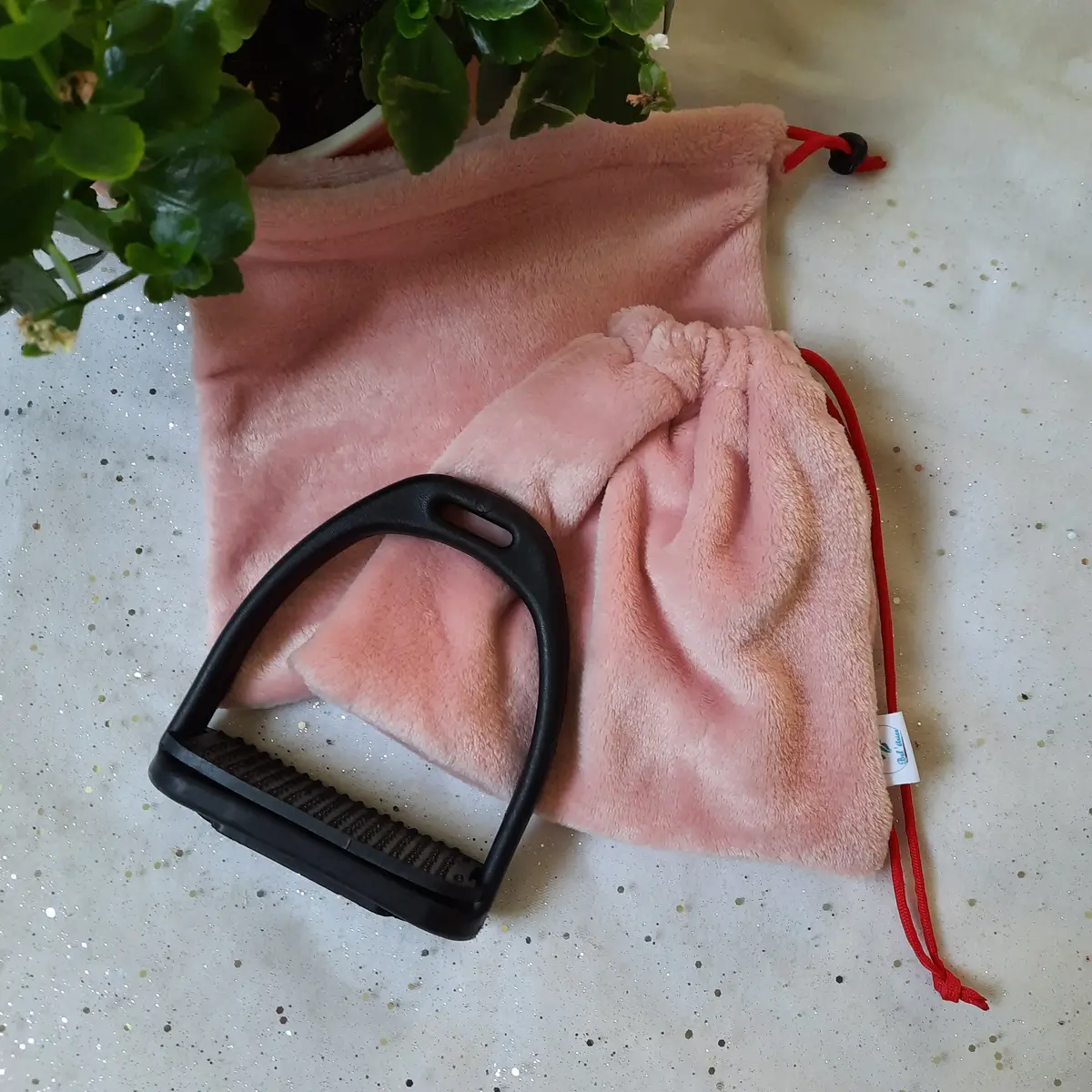 Pink fleece stirrup bags/covers