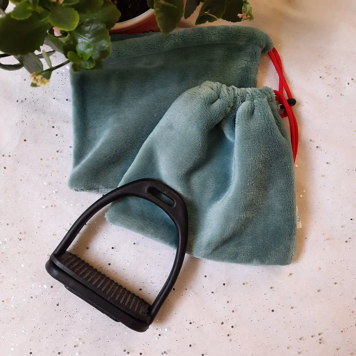 Aqua fleece stirrup bags/covers