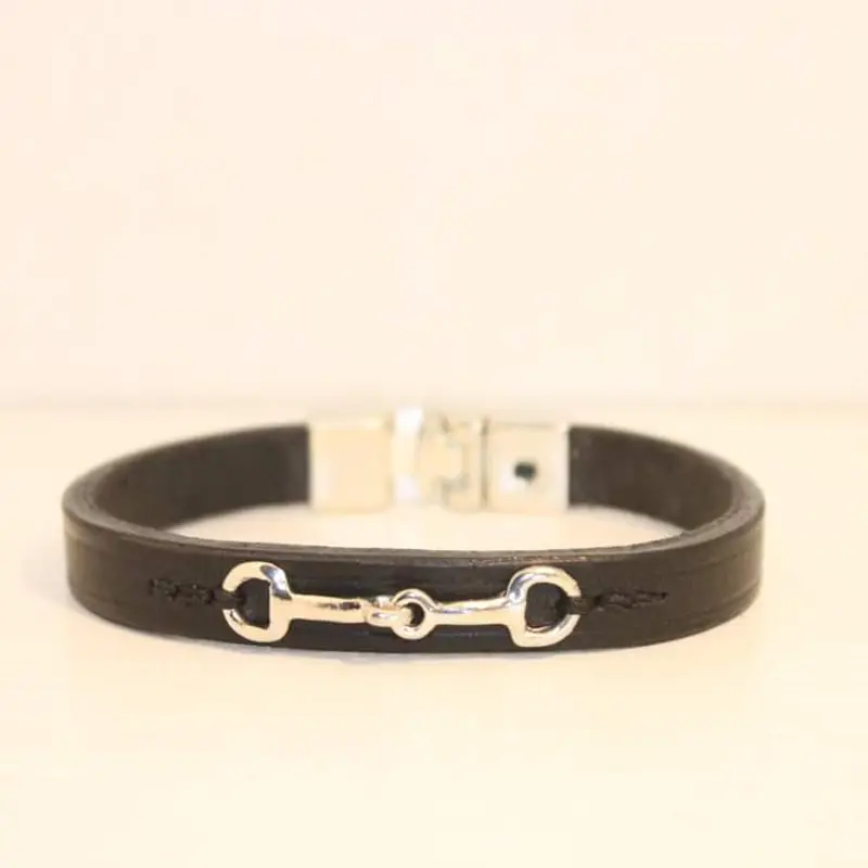 Small snaffle bit leather bracelet