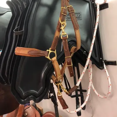 Two-tone leather trail riding snaffle bridle halter 1