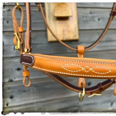 Two-tone leather trail riding snaffle bridle halter 7