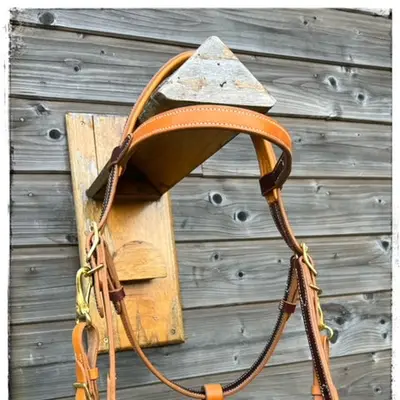 Two-tone leather trail riding snaffle bridle halter 5