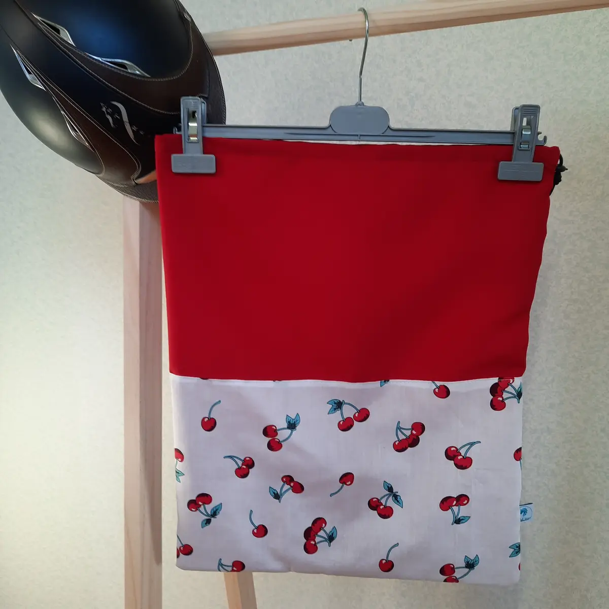 Two-tone red cherries helmet bag