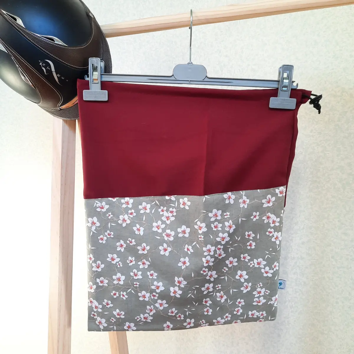 Two-tone burgundy almond blossom helmet bag