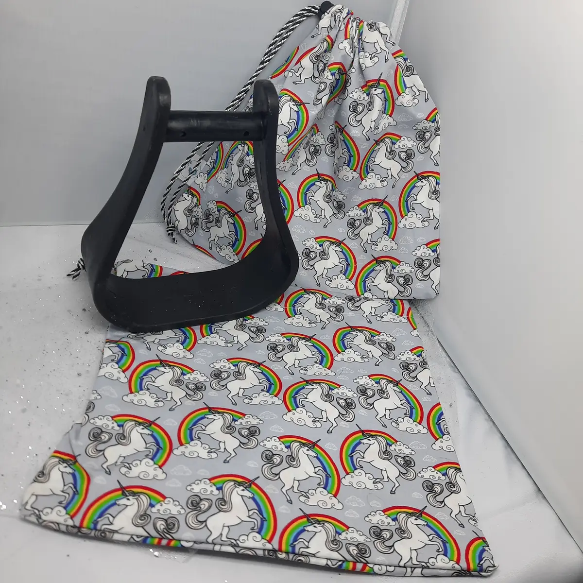 Grey unicorns stirrup bags/covers