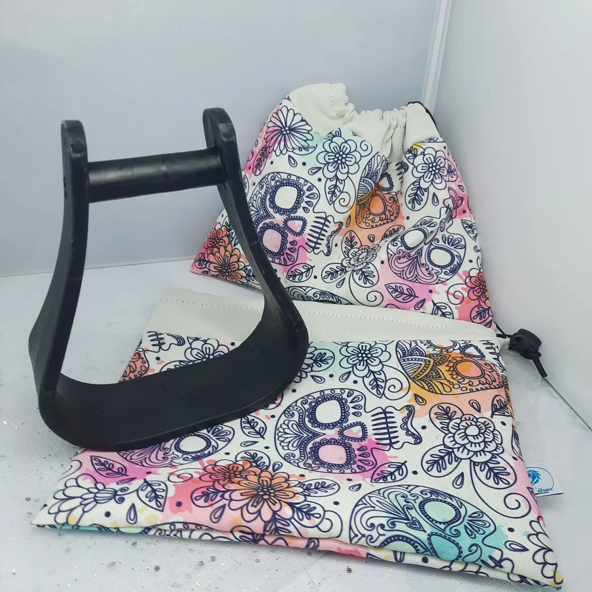 Two-tone coconut and cream stirrup bags/covers