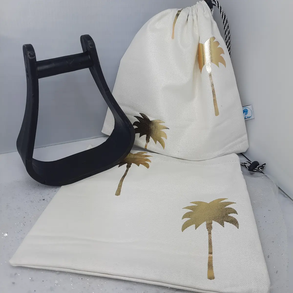 Gold palm trees stirrup bags/covers
