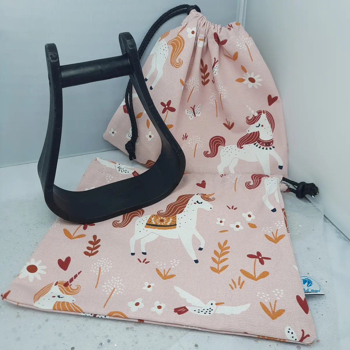 Pink unicorns stirrup bags/covers