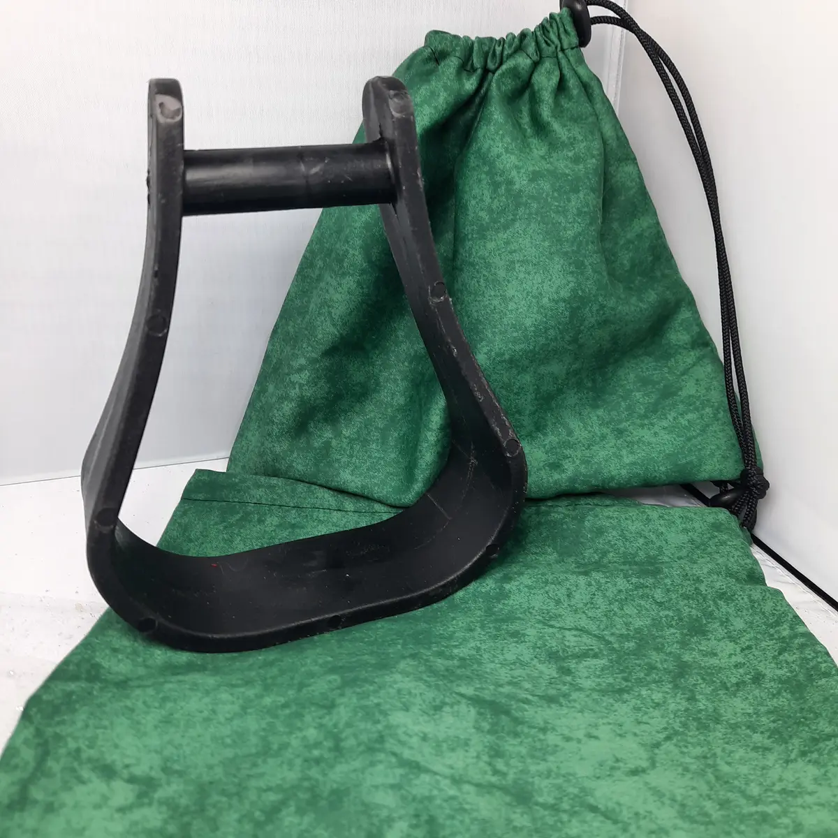 Plain green stirrup bags/covers