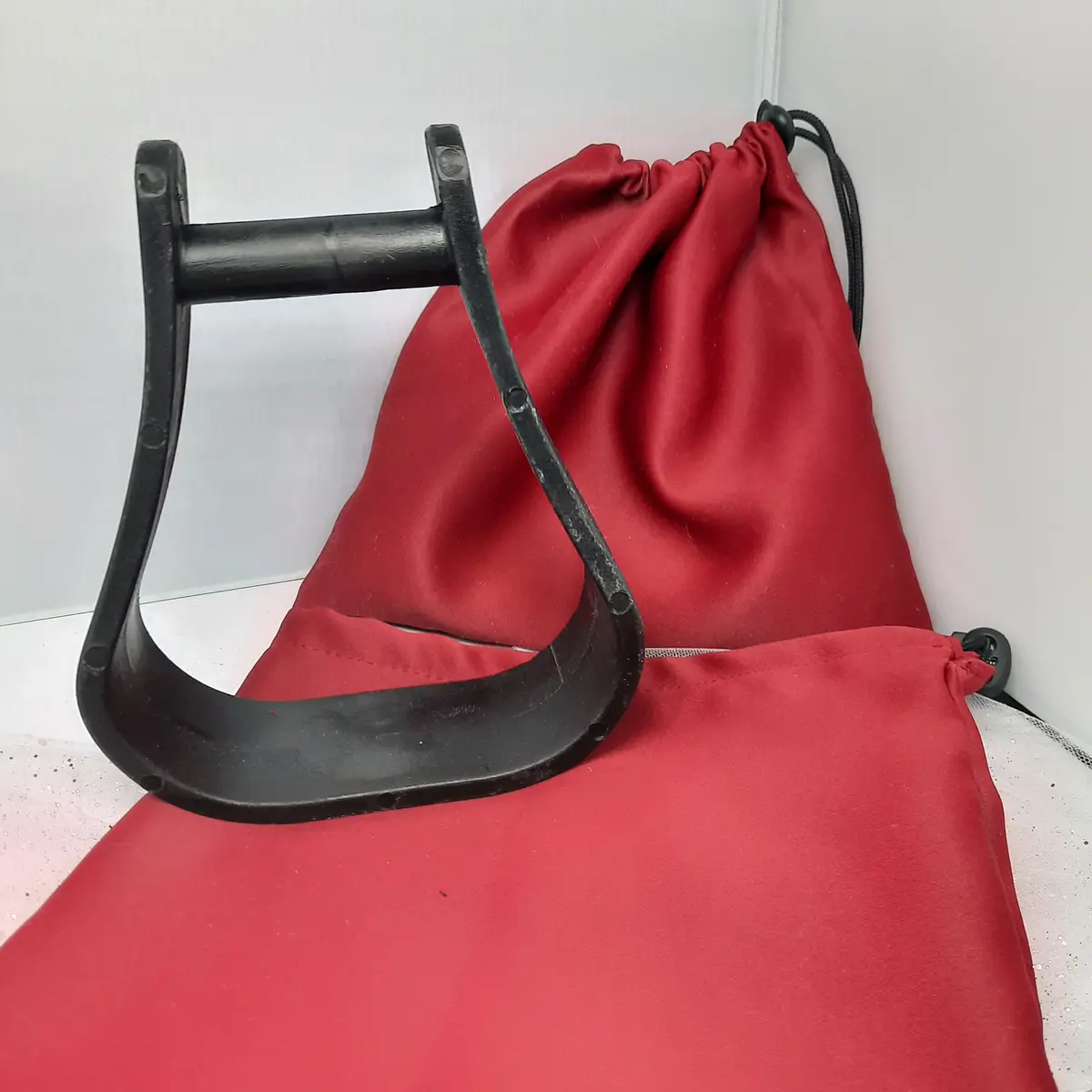 Plain burgundy stirrup bags/covers