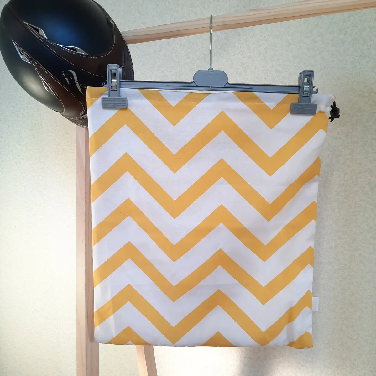 Yellow zig-zag helmet bag