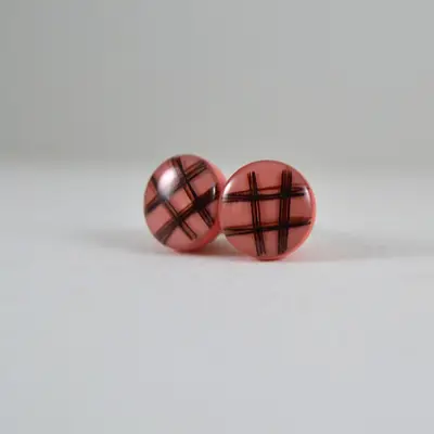 Pink tartan stud earrings 2