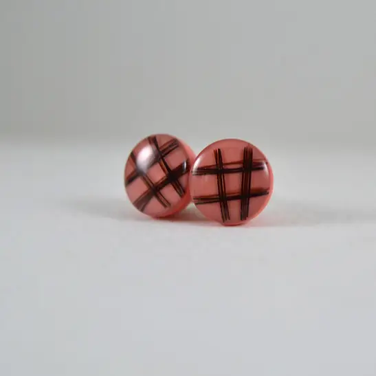 Pink tartan stud earrings 2