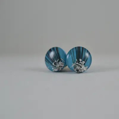 Blue and silver fan earrings 2