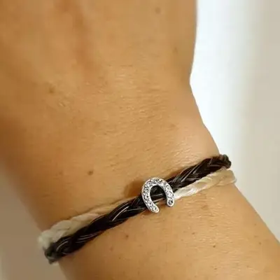Bracelet in horsehair double braid with horseshoe LILI